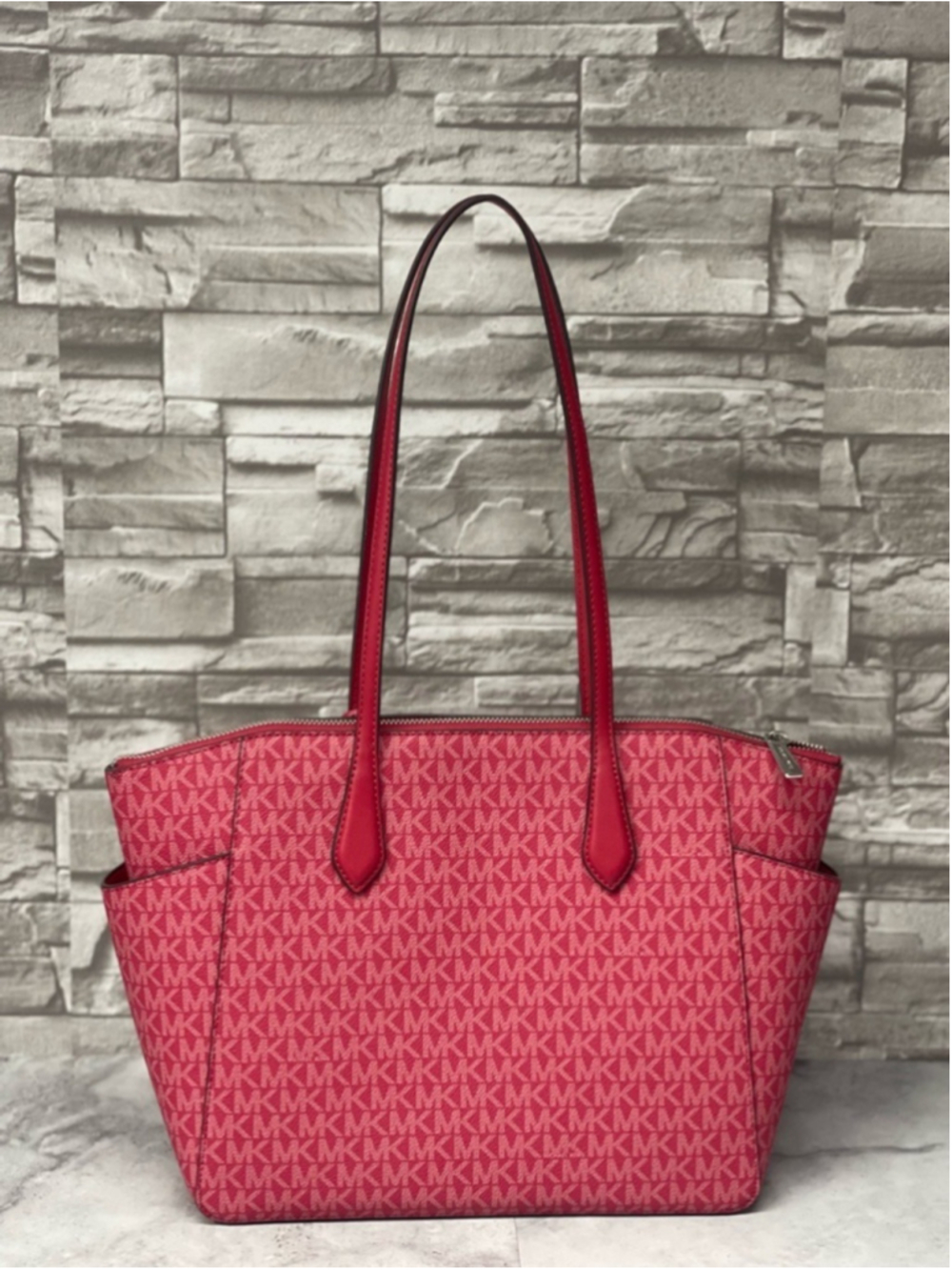 Michael Kors Marilyn Tote & Matching Wallet MK Logo Dark Raspberry - Picture 9 of 16